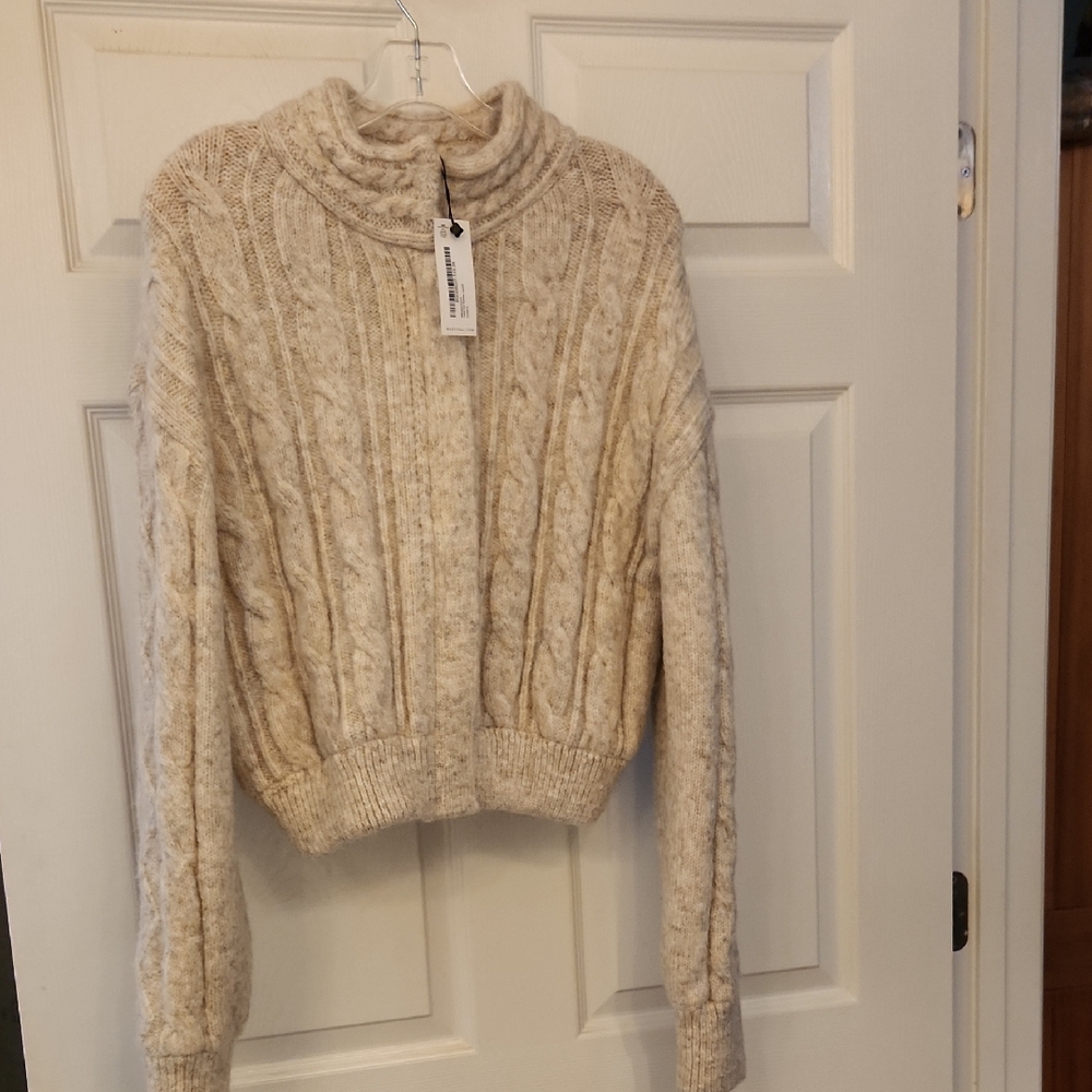 NWT NASTY GAL Cream Cable Knit Bomber Jacket Size Large